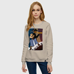 Свитшот хлопковый женский Музыкант джаз, цвет: миндальный — фото 2