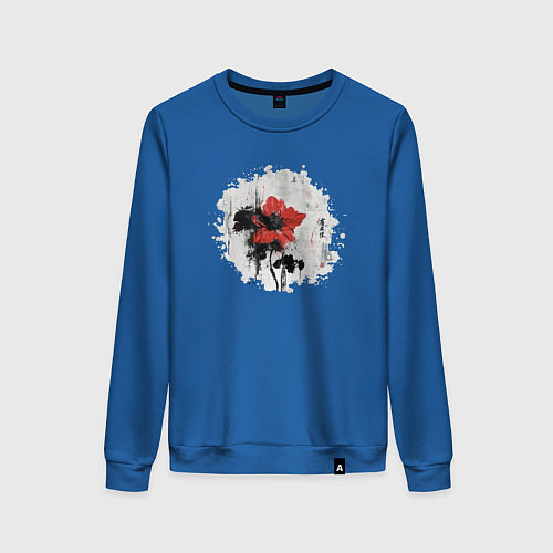 Женский свитшот Большой красный цветок в китайском стиле / Синий – фото 1