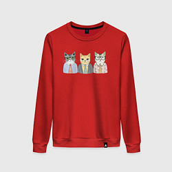 Свитшот хлопковый женский Деловые котики офисные, цвет: красный