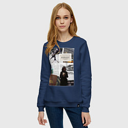 Свитшот хлопковый женский Журналист эстетика, цвет: тёмно-синий — фото 2
