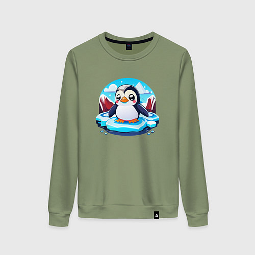 Женский свитшот Пингвинёнок на льдине / Авокадо – фото 1
