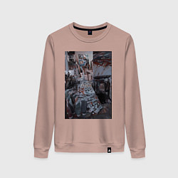 Свитшот хлопковый женский Художественный творческий беспорядок, цвет: пыльно-розовый