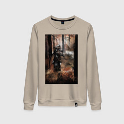 Свитшот хлопковый женский Пожарный тушит лес, цвет: миндальный