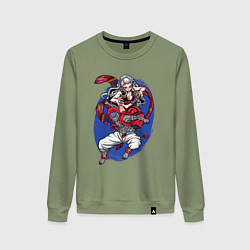 Свитшот хлопковый женский Клинок рассекающий демонов Акадза Даки Высшие Луны, цвет: авокадо