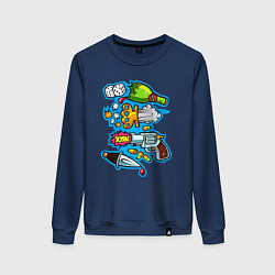 Свитшот хлопковый женский Пистолет кастет и нож, цвет: тёмно-синий