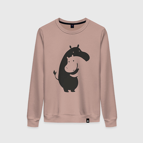 Женский свитшот Инь Янь любовь - силуэты бегемотов / Пыльно-розовый – фото 1