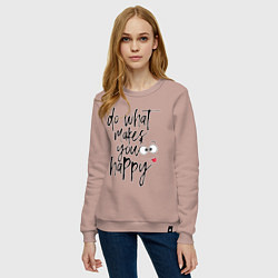 Свитшот хлопковый женский Do what makes you happy, цвет: пыльно-розовый — фото 2