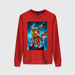 Свитшот хлопковый женский Неоновый Пикачу вампир - нейроарт киберпанк аниме, цвет: красный