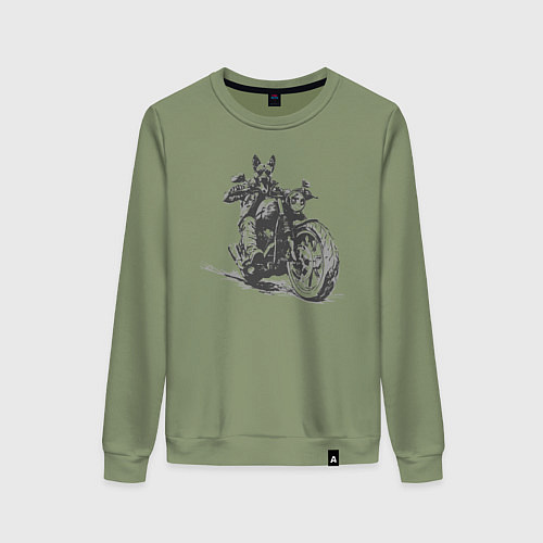 Женский свитшот Немецкая овчарка байкер на мотоцикле чоппере / Авокадо – фото 1