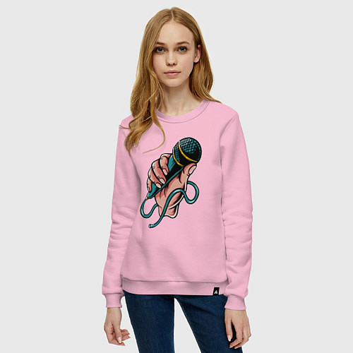 Женский свитшот Микрофон в руке / Светло-розовый – фото 3