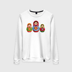 Свитшот хлопковый женский Три ярких матрёшки, цвет: белый