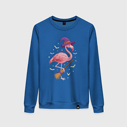 Свитшот хлопковый женский Фламинго хэллоуин, цвет: синий