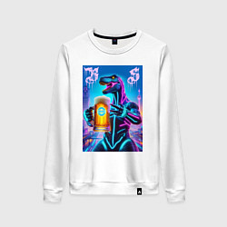 Свитшот хлопковый женский Neon beersaur in metropolis - ai art fantasy, цвет: белый