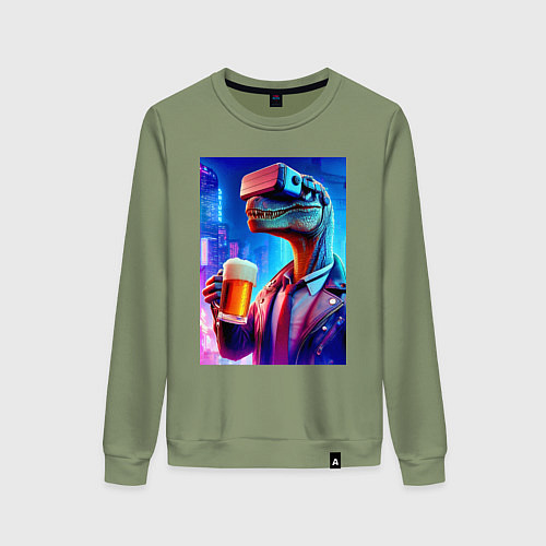 Женский свитшот Пивозавр в виртуальных очках - нейроарт / Авокадо – фото 1