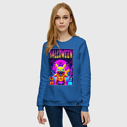 Свитшот хлопковый женский Pikachu - halloween vaporwave, цвет: синий — фото 2
