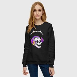 Свитшот хлопковый женский Metallica - неоновый череп, цвет: черный — фото 2