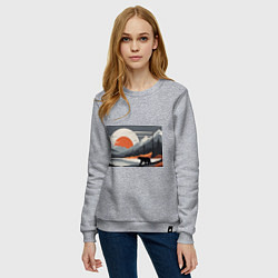 Свитшот хлопковый женский Горы медведь геометрия, цвет: меланж — фото 2