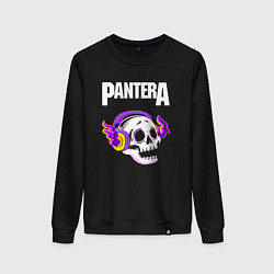 Свитшот хлопковый женский Pantera - неоновый череп, цвет: черный
