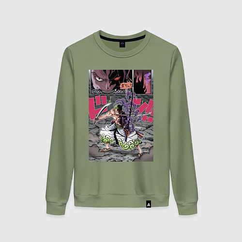 Женский свитшот Ван-Пис Зоро Ророноа техника / Авокадо – фото 1