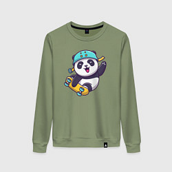 Свитшот хлопковый женский Skater panda, цвет: авокадо