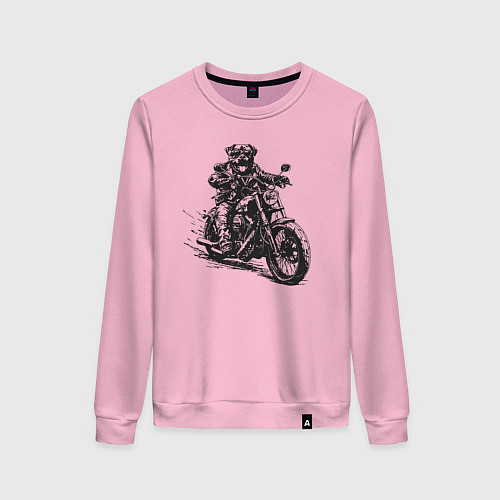 Женский свитшот Ротвейлер байкер на мотоцикле чоппере / Светло-розовый – фото 1