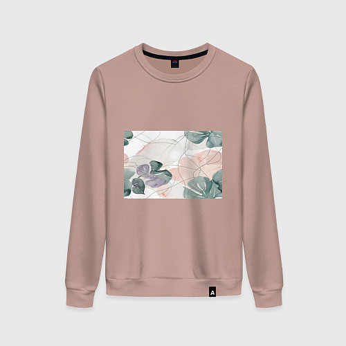Женский свитшот Акварельные листья светлые / Пыльно-розовый – фото 1