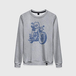 Свитшот хлопковый женский Шпиц байкер на мотоцикле на чоппере померанец, цвет: меланж