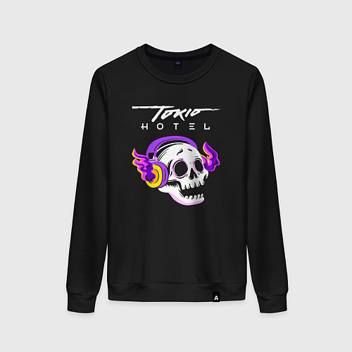 Женский свитшот Tokio Hotel - неоновый череп / Черный – фото 1