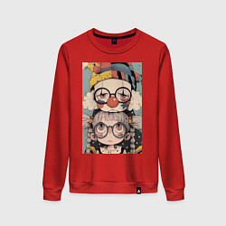 Свитшот хлопковый женский Клоун с девочкой арт, цвет: красный