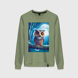 Свитшот хлопковый женский Милый совёнок на фоне луны - нейроарт фантазия, цвет: авокадо
