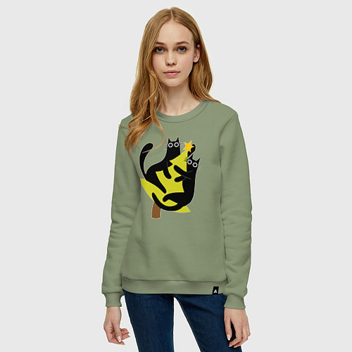 Женский свитшот Черные коты на елке / Авокадо – фото 3