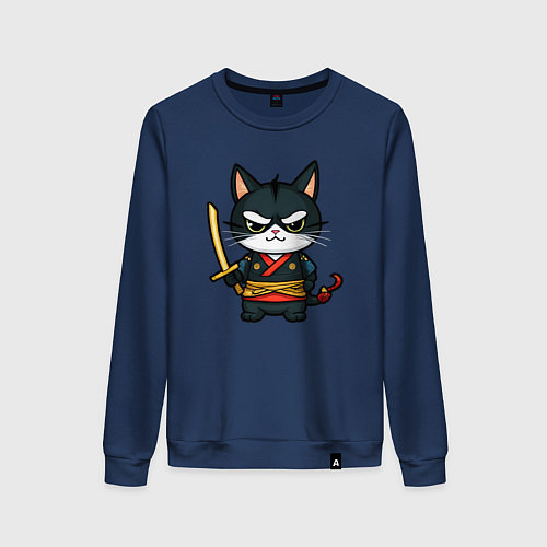 Женский свитшот Смелый кот самурай / Тёмно-синий – фото 1