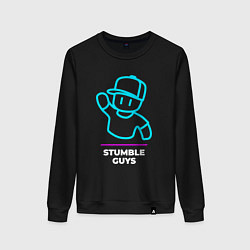 Свитшот хлопковый женский Символ Stumble Guys в неоновых цветах, цвет: черный
