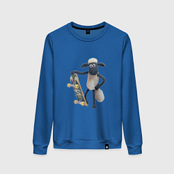 Свитшот хлопковый женский Барашек Шон со скейтом, цвет: синий