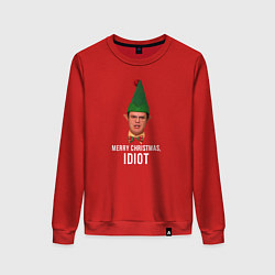 Свитшот хлопковый женский Merry Christmas idiot, цвет: красный