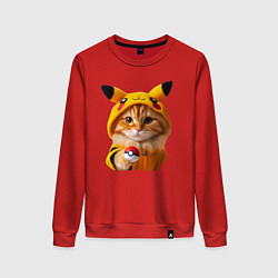 Свитшот хлопковый женский Рыжий котёнок покемон - нейроарт, цвет: красный