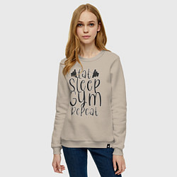 Свитшот хлопковый женский Eat sleep gym, цвет: миндальный — фото 2