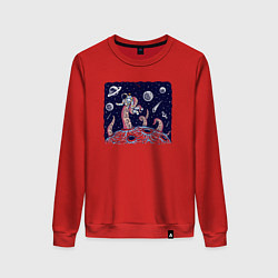 Свитшот хлопковый женский Схватка с осьминогом в космосе, цвет: красный