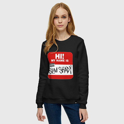 Женский свитшот Eminem - slim shady sticker / Черный – фото 3