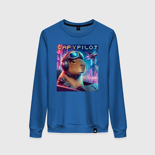 Женский свитшот Capybara is a cool pilot - ai art fantasy / Синий – фото 1