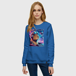 Свитшот хлопковый женский Capybara is a cool pilot - ai art fantasy, цвет: синий — фото 2
