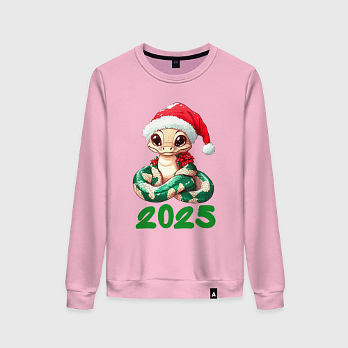 Женский свитшот Милая змейка в новогодней шапочке 2025 / Светло-розовый – фото 1