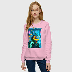 Свитшот хлопковый женский Totoro with a pumpkin head - halloween fantasy, цвет: светло-розовый — фото 2