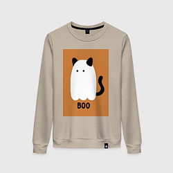 Свитшот хлопковый женский Котик-призрак на хэллоуин, цвет: миндальный