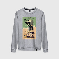 Свитшот хлопковый женский Прикольный черепок - хэллоуин, цвет: меланж