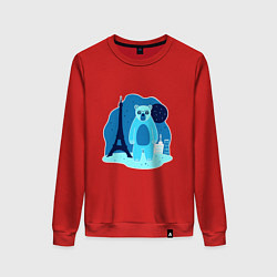 Свитшот хлопковый женский Медведь в Париже, цвет: красный