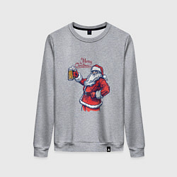 Свитшот хлопковый женский Merry Christmas Santa beer, цвет: меланж