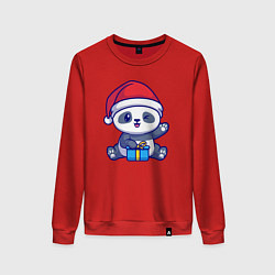 Свитшот хлопковый женский Новогодняя панда, цвет: красный
