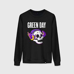 Свитшот хлопковый женский Green Day - неоновый череп, цвет: черный