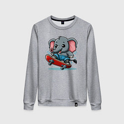 Свитшот хлопковый женский Слонёнок крутой скейтбордист - нейроарт, цвет: меланж